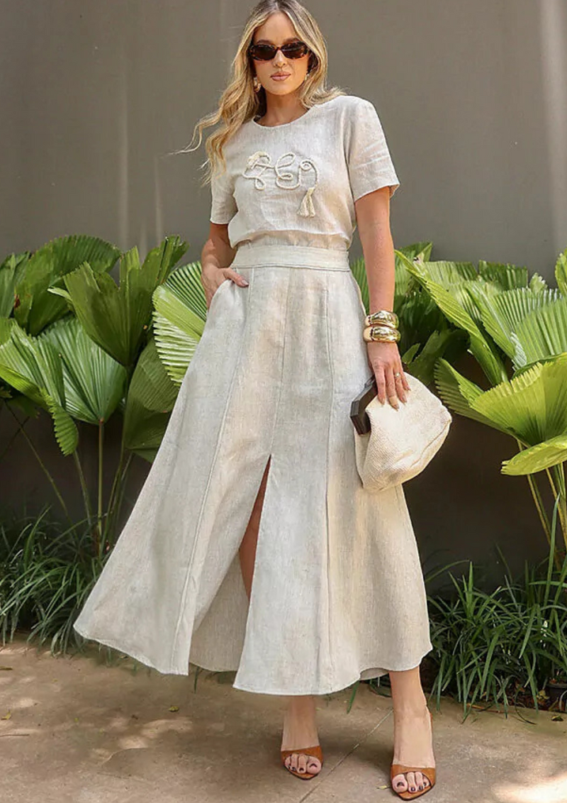 ELEGANCE LINEN MIDI SKIRT