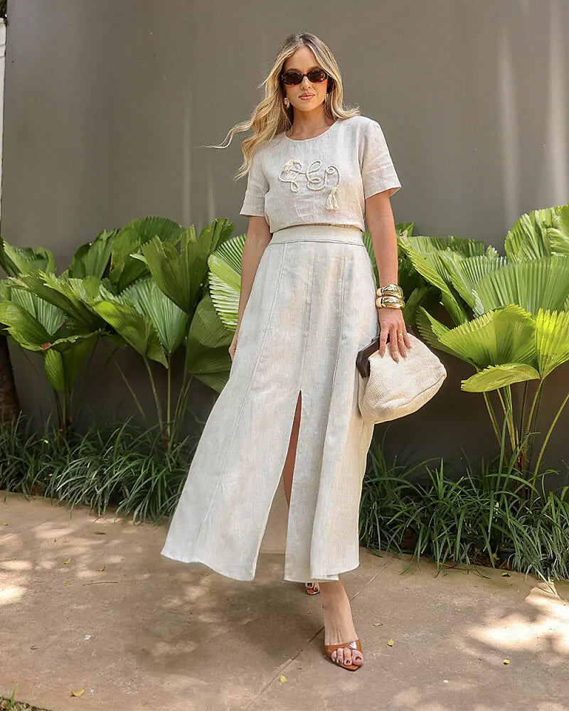 ELEGANCE LINEN MIDI SKIRT