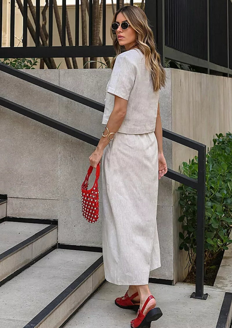 ELEGANCE LINEN MIDI SKIRT