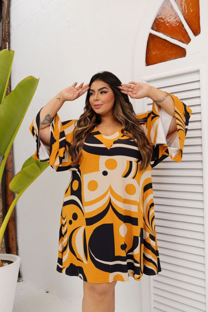 Vestido Kimono Laranja/ Preto com 22% de DESCONTO